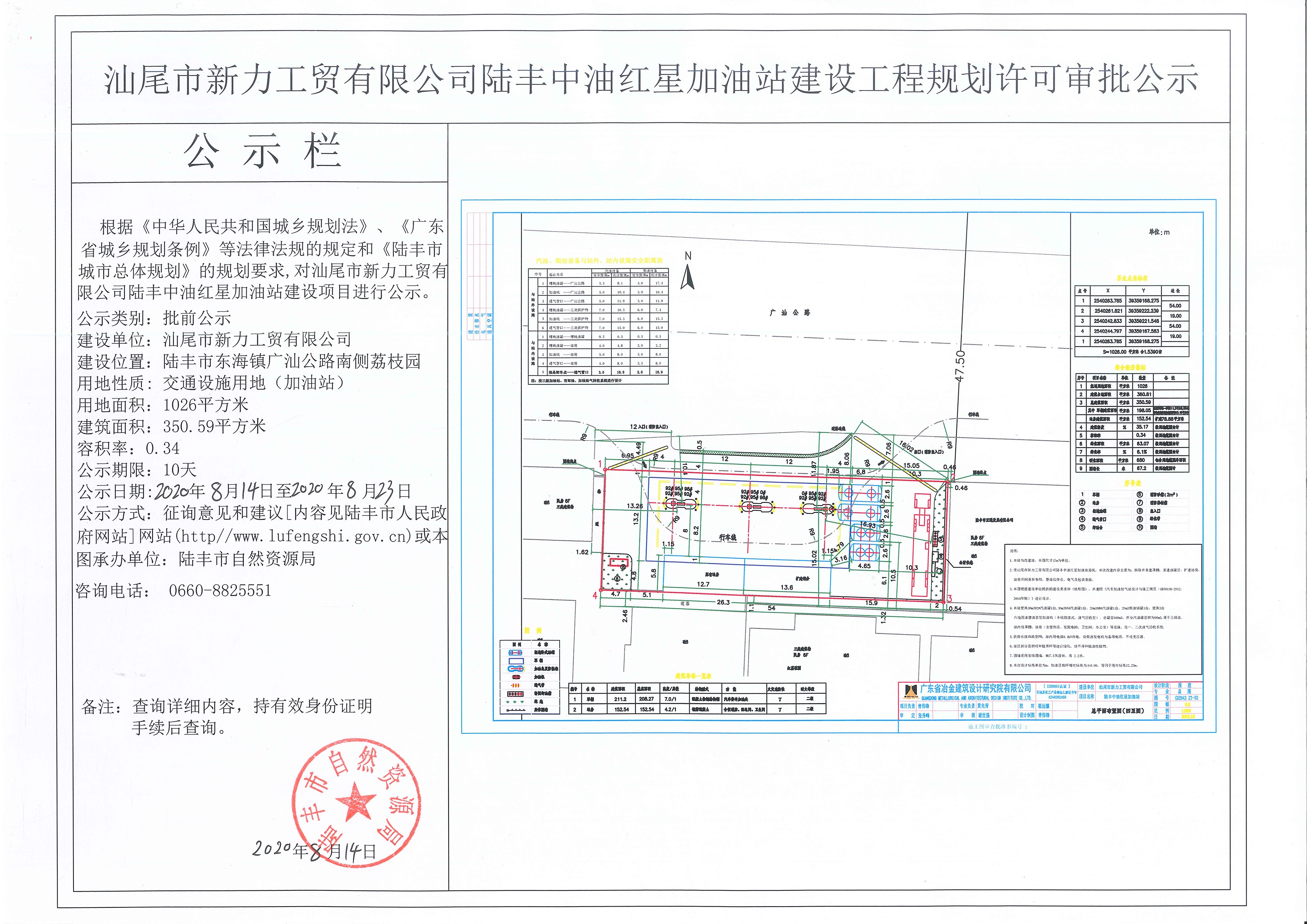 汕尾市新力工貿有限公司陸豐中油紅星加油站建設工程規(guī)劃許可審批公示.jpg