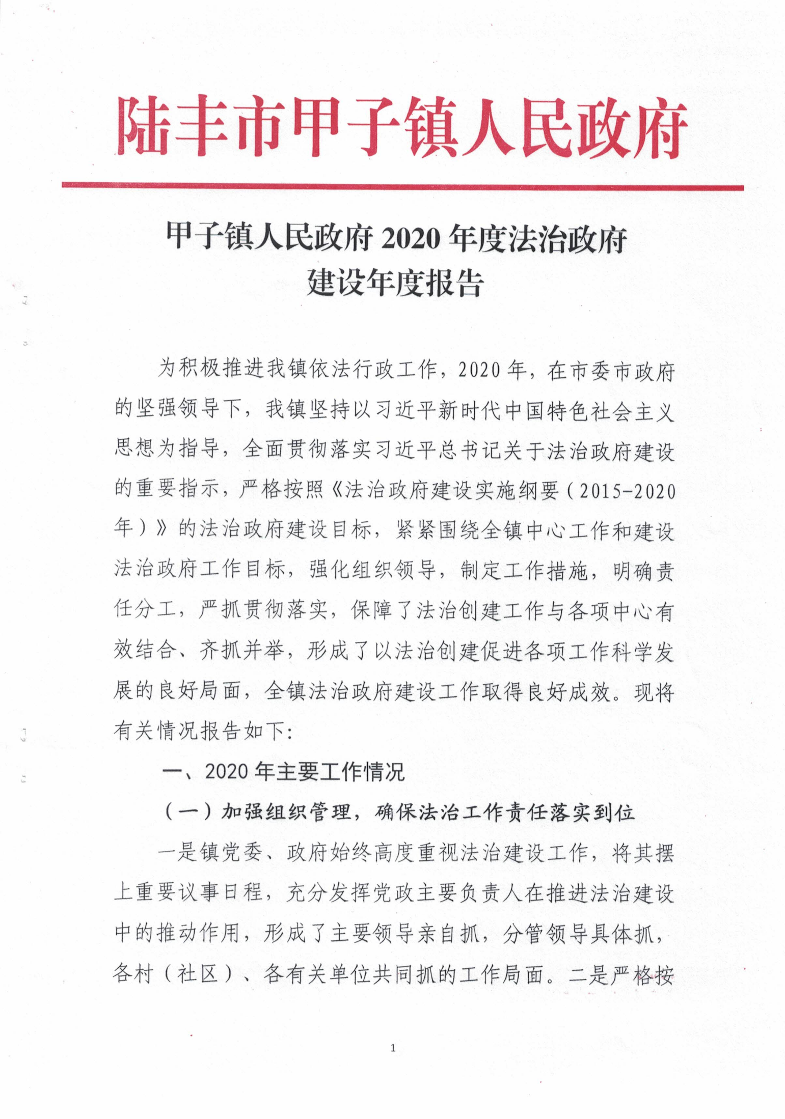甲子鎮(zhèn)人民政府2020年度法治政府建設年度報告_00.png